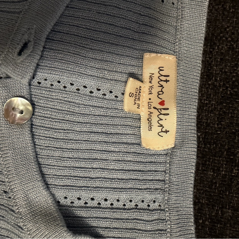Ultra Pink Light Blue Ribbed Button-Front Cardigan - Picture 6 of 6